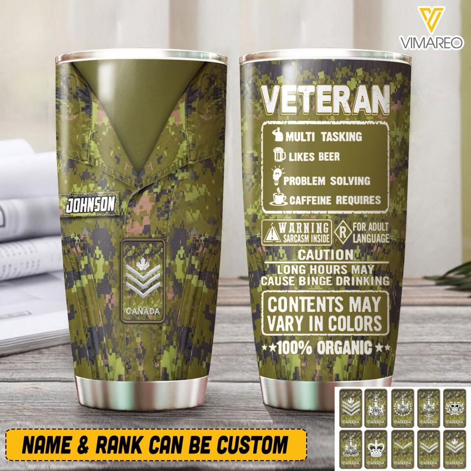 Personalized Canadian Veterans Tumbler Printed 22MAY-HQ06