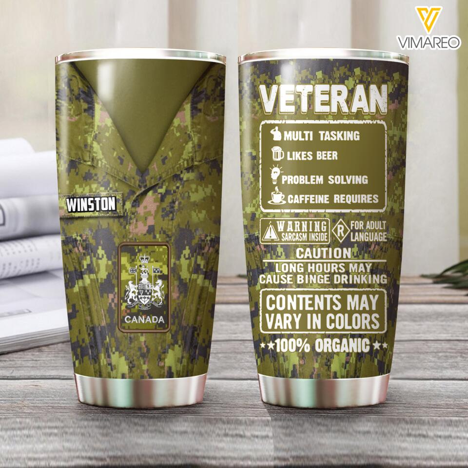 Personalized Canadian Veterans Tumbler Printed 22MAY-HQ06