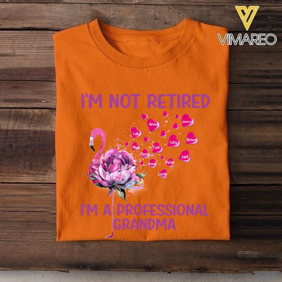 PERSONALIZED I'M NOT RETIRED I'M A PROFESSIONAL GRANDMA FLAMIGO TSHIRT QTTN2505
