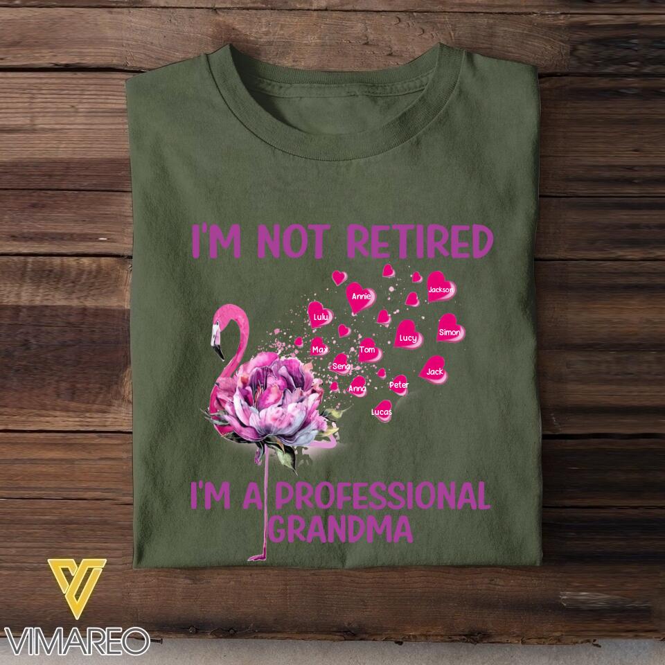 PERSONALIZED I'M NOT RETIRED I'M A PROFESSIONAL GRANDMA FLAMIGO TSHIRT QTTN2505