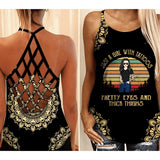 PERSONALIZED JUST A GIRL WITH TATTOOS PRETTY EYES AND THICK THINGS CRISS CROSS TANK QTVQ0206