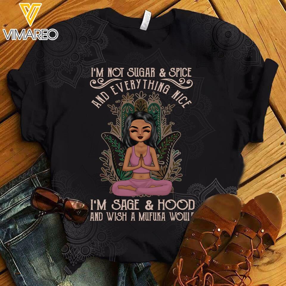 PERSONALIZED I'M NOT SUGAR AND SPICE AND EVERYTHING NICE YOGA GIRL TSHIRT / CRISS CROSS TANK QTTQ0303