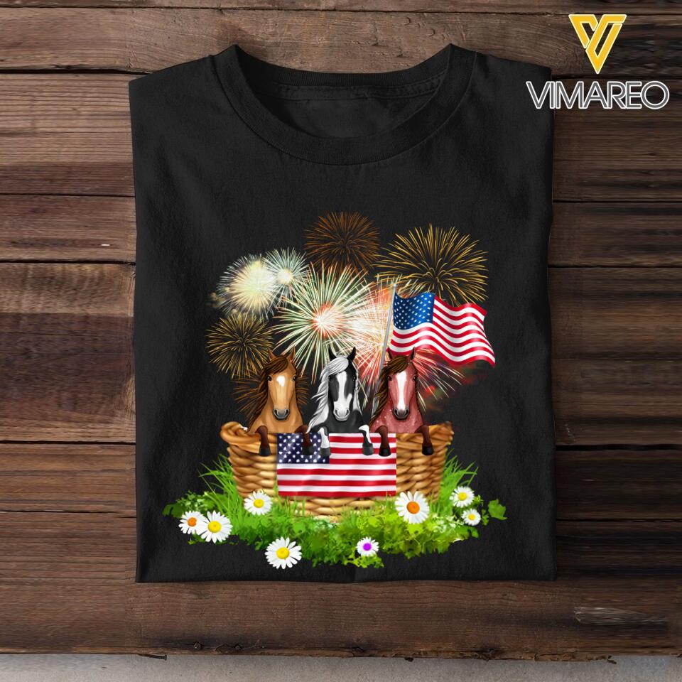 Personalized Horse Lovers US Flag Tshirt Printed NQHC0806