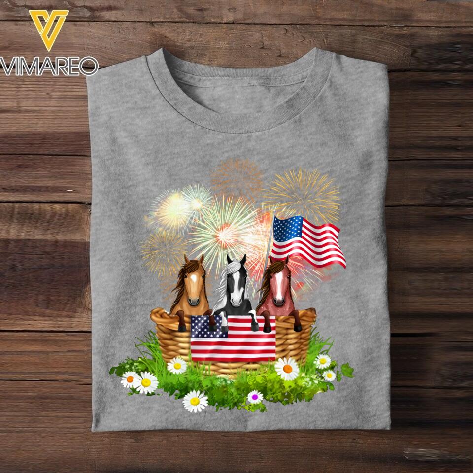 Personalized Horse Lovers US Flag Tshirt Printed NQHC0806