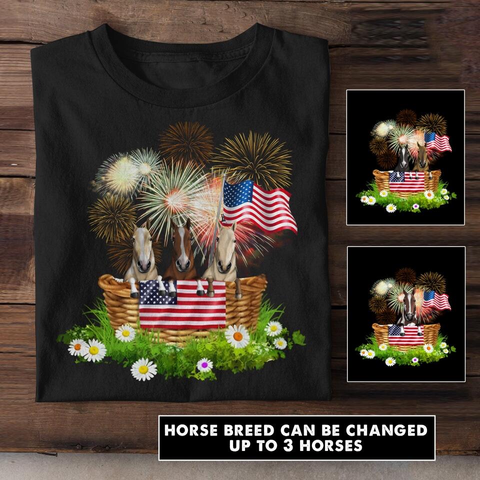 Personalized Horse Lovers US Flag Tshirt Printed NQHC0806