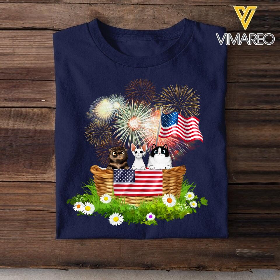 Personalized Cat Lovers US Flag Tshirt Printed NQHC0806