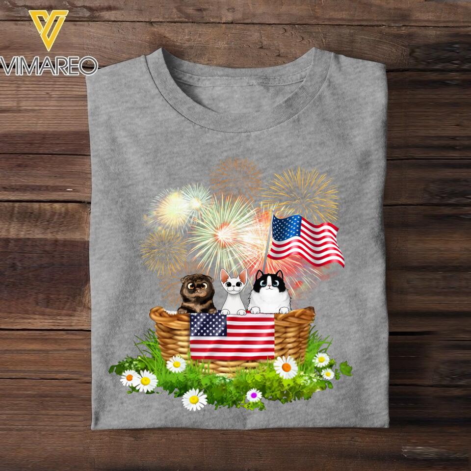 Personalized Cat Lovers US Flag Tshirt Printed NQHC0806
