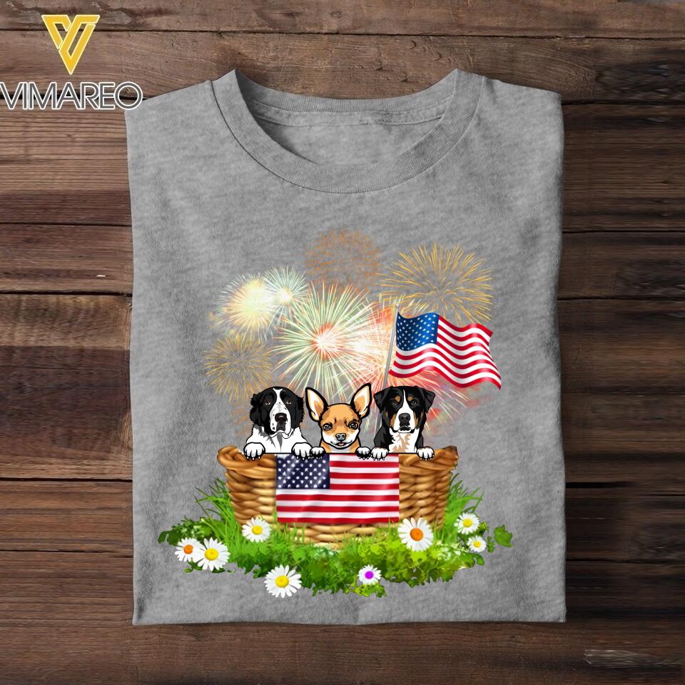 Personalized Dog Lovers US Flag Tshirt Printed NQHC0806