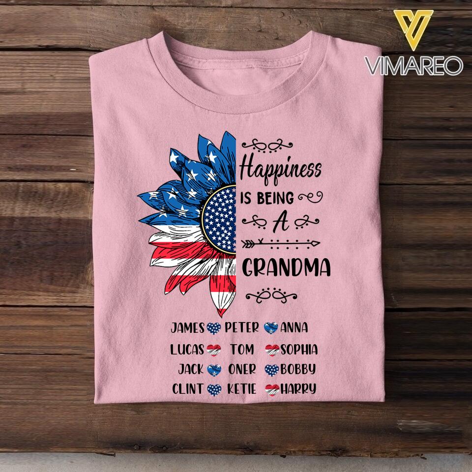 Personalized Happiness Is Being A Grandma Tshirt Printed 22JUL-HC09
