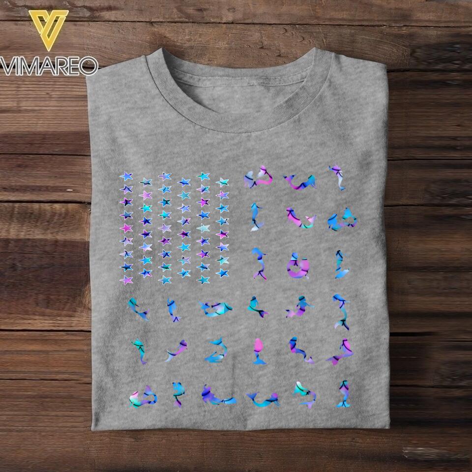 Personalized Mermaid US Flag Tshirt Printed NQHC1006