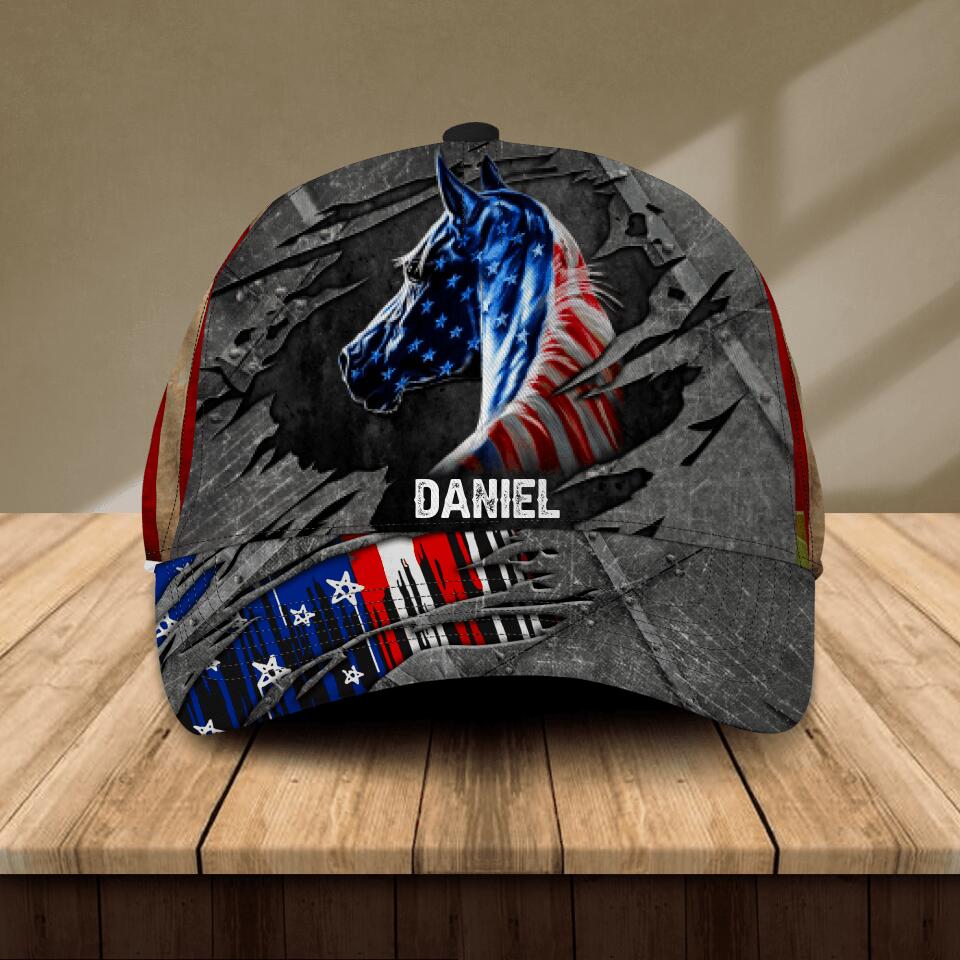 Personalized Horse US Flag Peaked Cap Printed NQDT1006