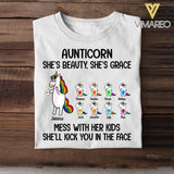 Personalized Aunticorn She's Beauty She's Grace Mess With Her Kids She'll Kick You In the Face Tshirt Printed QTVQ1006