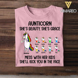Personalized Aunticorn She's Beauty She's Grace Mess With Her Kids She'll Kick You In the Face Tshirt Printed QTVQ1006