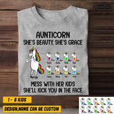 Personalized Aunticorn She's Beauty She's Grace Mess With Her Kids She'll Kick You In the Face Tshirt Printed QTVQ1006