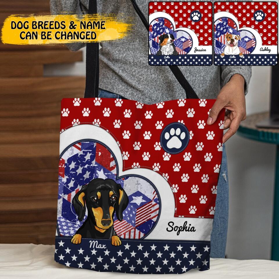 Personalized Dog Lovers Us Flag Tote Bag NQDT1306