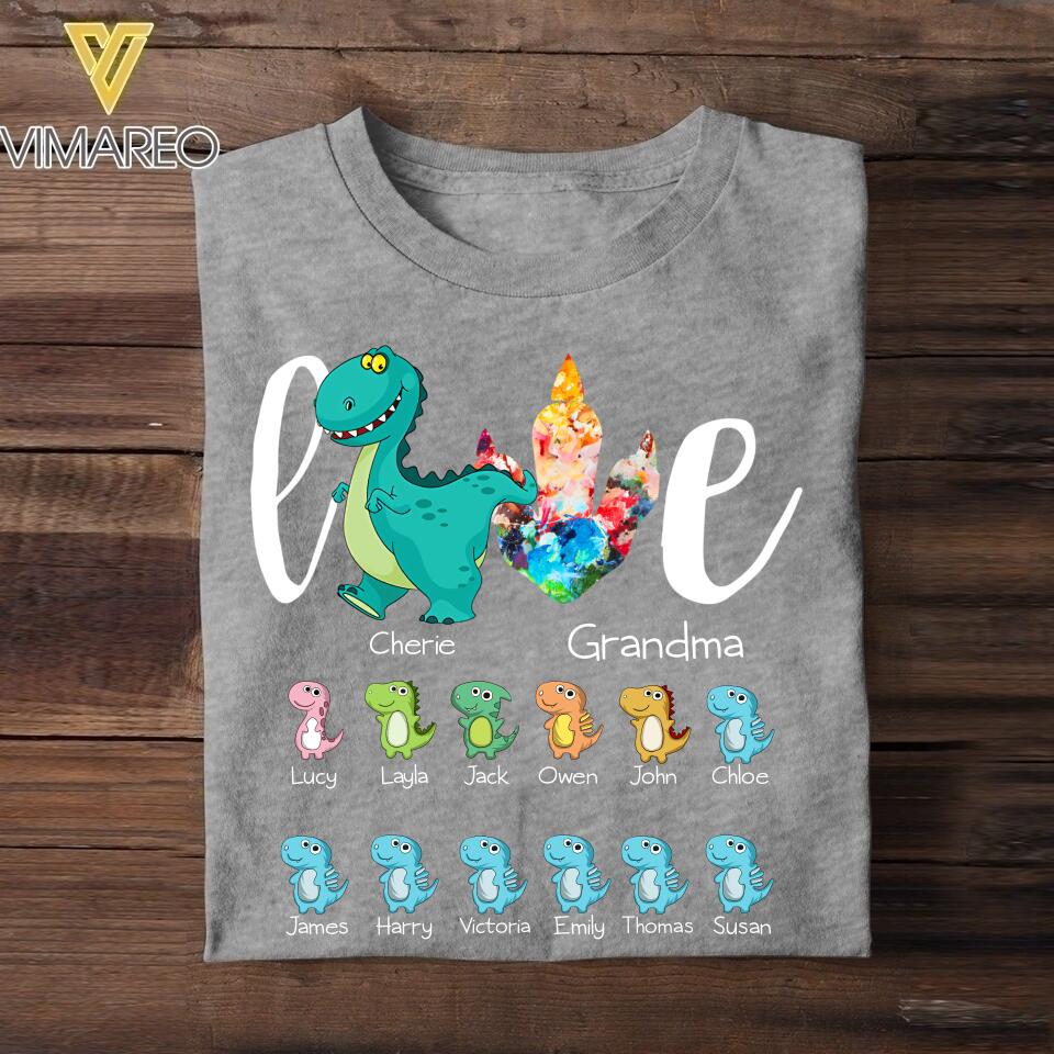 Personalized Love Grandma Dinosaur Kid Name Tshirt Printed NQVQ1306