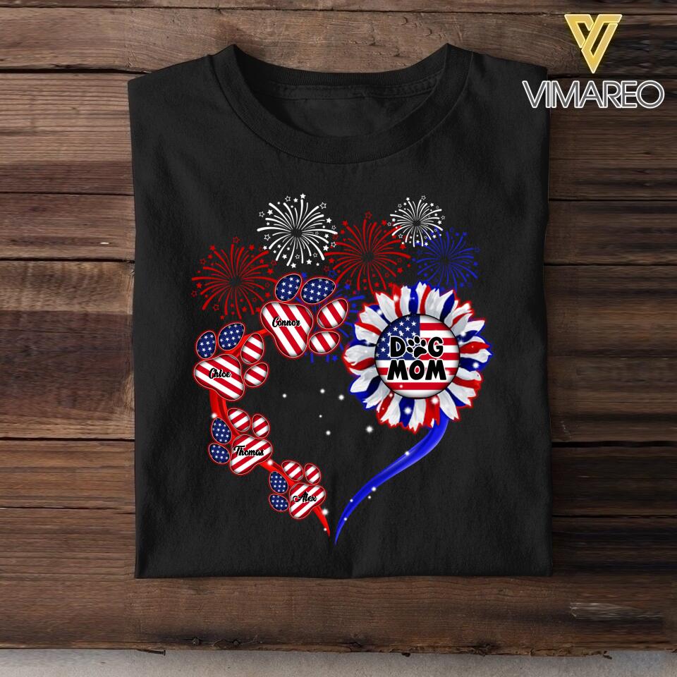 Personalized Dog Mom Sunflower Us Flag Tshirt Printed NQDT1406