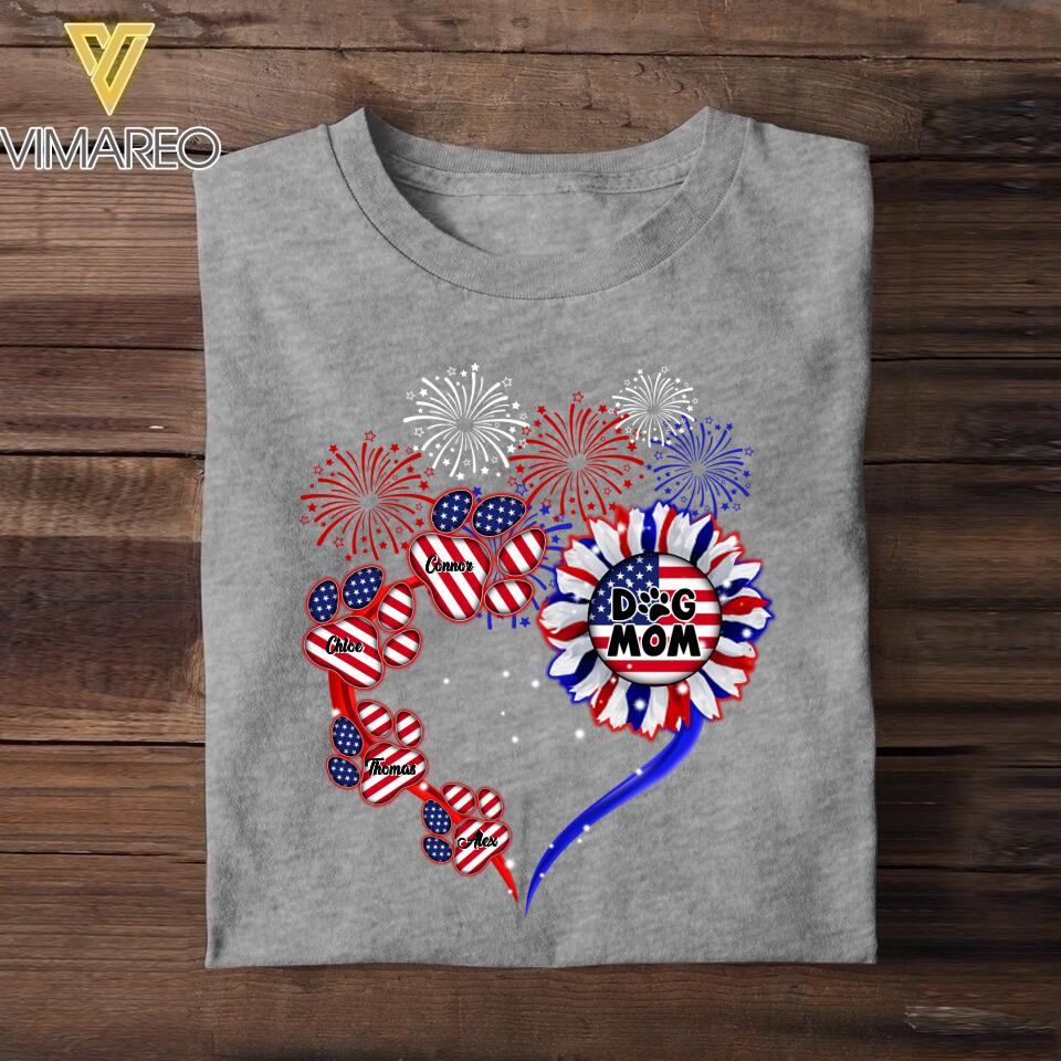 Personalized Dog Mom Sunflower Us Flag Tshirt Printed NQDT1406