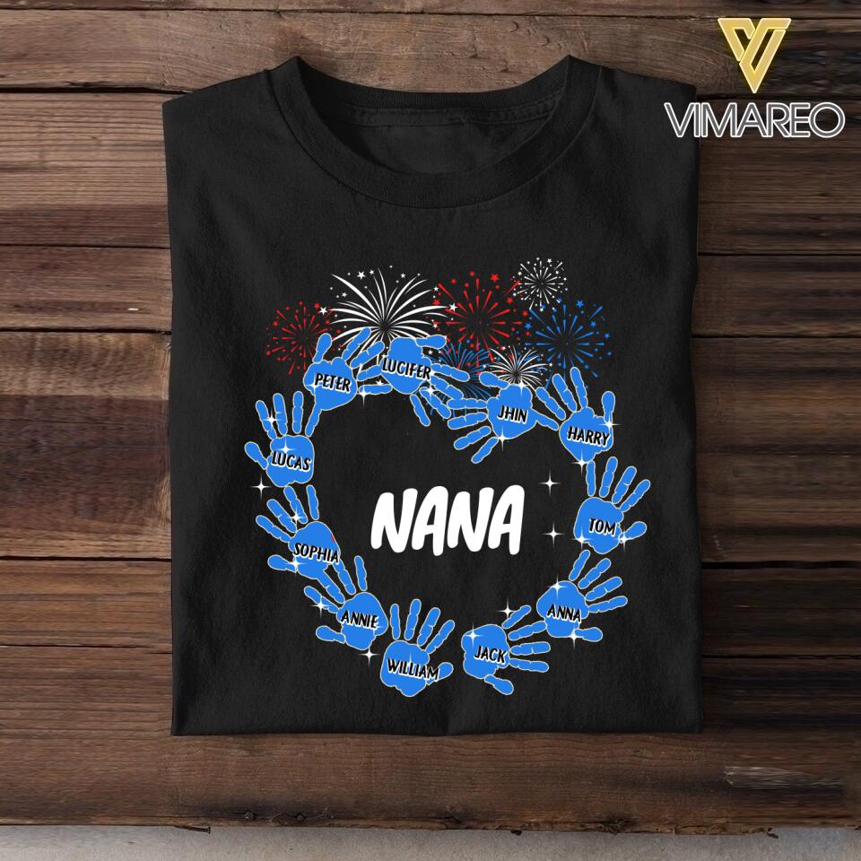 Personalized Nickname Grandma Nana Kid Name Us Flag Tshirt Printed NQHC1406