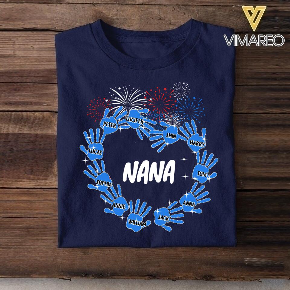 Personalized Nickname Grandma Nana Kid Name Us Flag Tshirt Printed NQHC1406