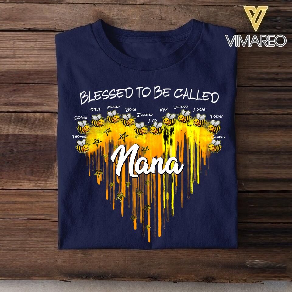 Personalized Blessed To Be Called Grandma Bee Kid Name Tshirt Printed QTDT1606
