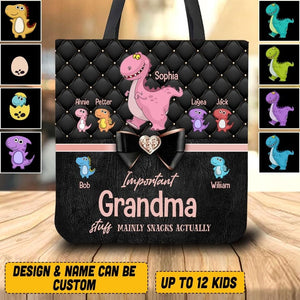 Personalized Important Grandma Stuff Maily Snacks Actually Dinosaur Kid Name Tote Bag QTVQ1406