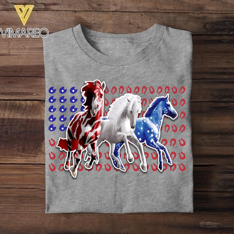 Personalized Three Horse Us Flag Tshirt Printed NQVQ1606