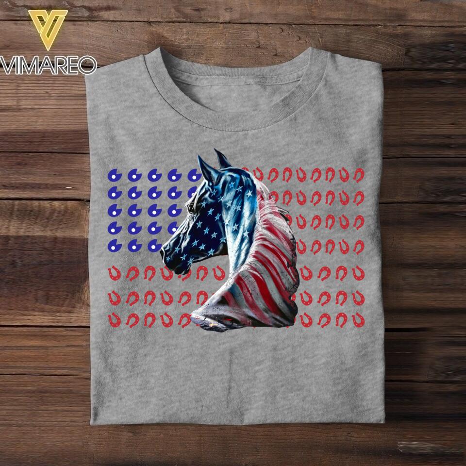 Personalized Horse US Flag Tshirt Printed NQVQ1606
