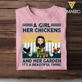 Personalized A Girl Her Chickens And Her Garden Tshirt Printed NQVQ1706