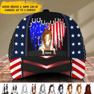 Personalized Heart Horse Cap Us Flag Printed NQĐT2006