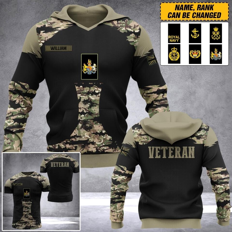 Personalized UK Navy Veteran Camo Hoodie 3D Printed QTDT2006