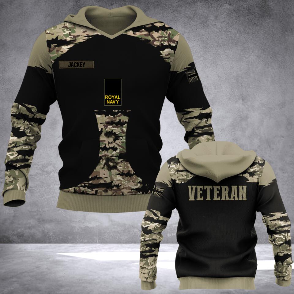 Personalized UK Navy Veteran Camo Hoodie 3D Printed QTDT2006