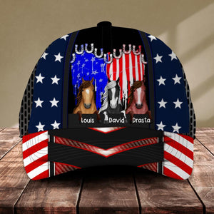 Personalized Heart Horse Cap Us Flag Printed NQĐT2006