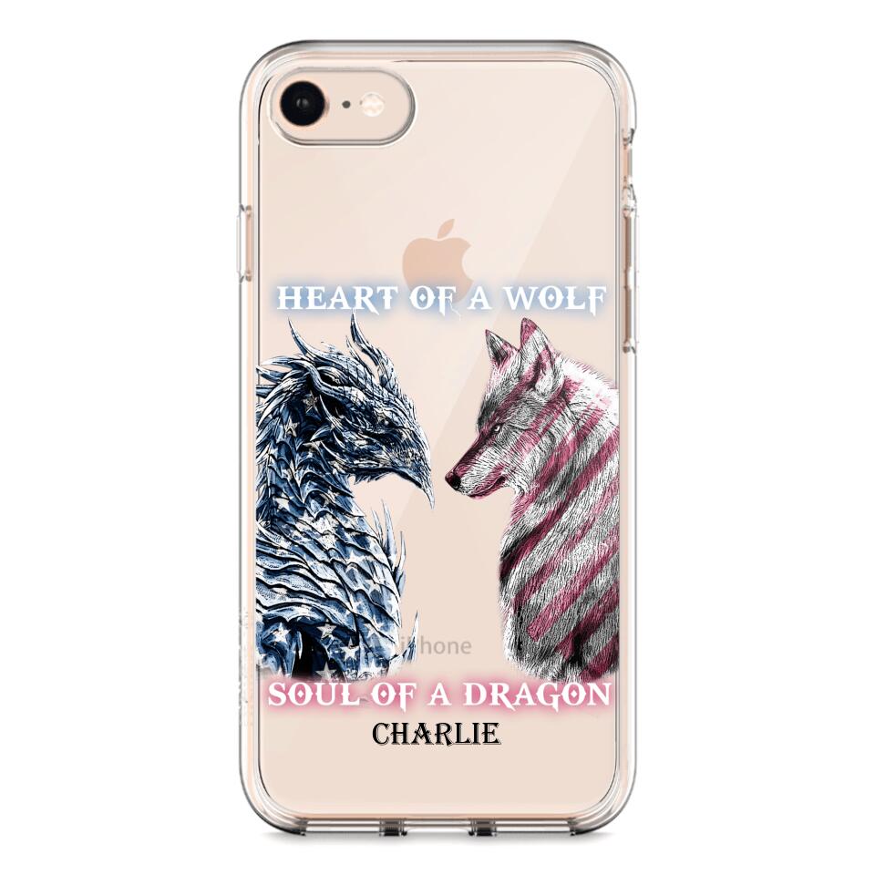 Personalized Heart Of A Wolf Soul Of A Dragon Silicon Phonecase NQHC2006