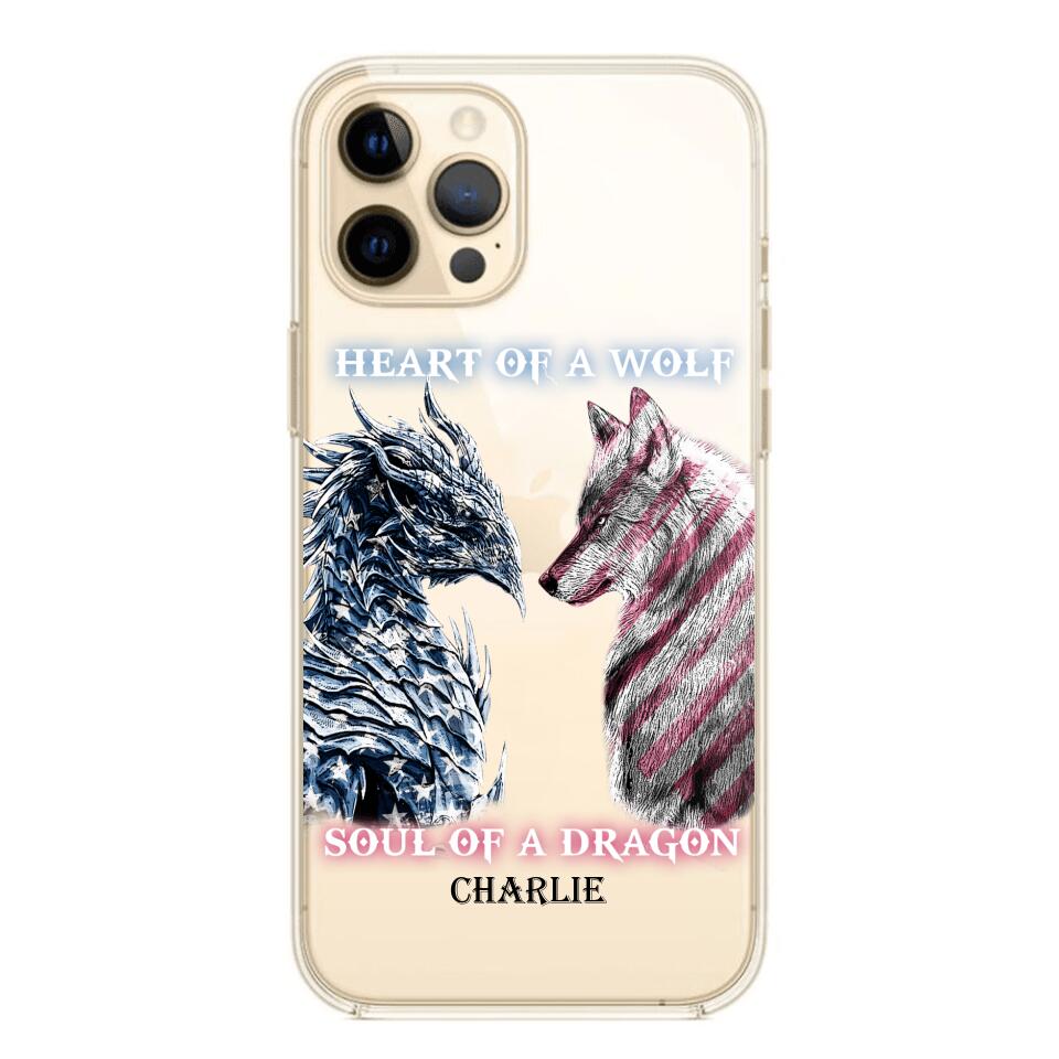 Personalized Heart Of A Wolf Soul Of A Dragon Silicon Phonecase NQHC2006