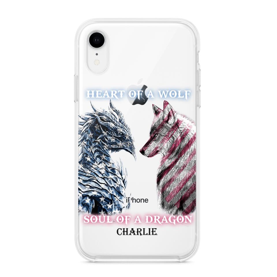 Personalized Heart Of A Wolf Soul Of A Dragon Silicon Phonecase NQHC2006