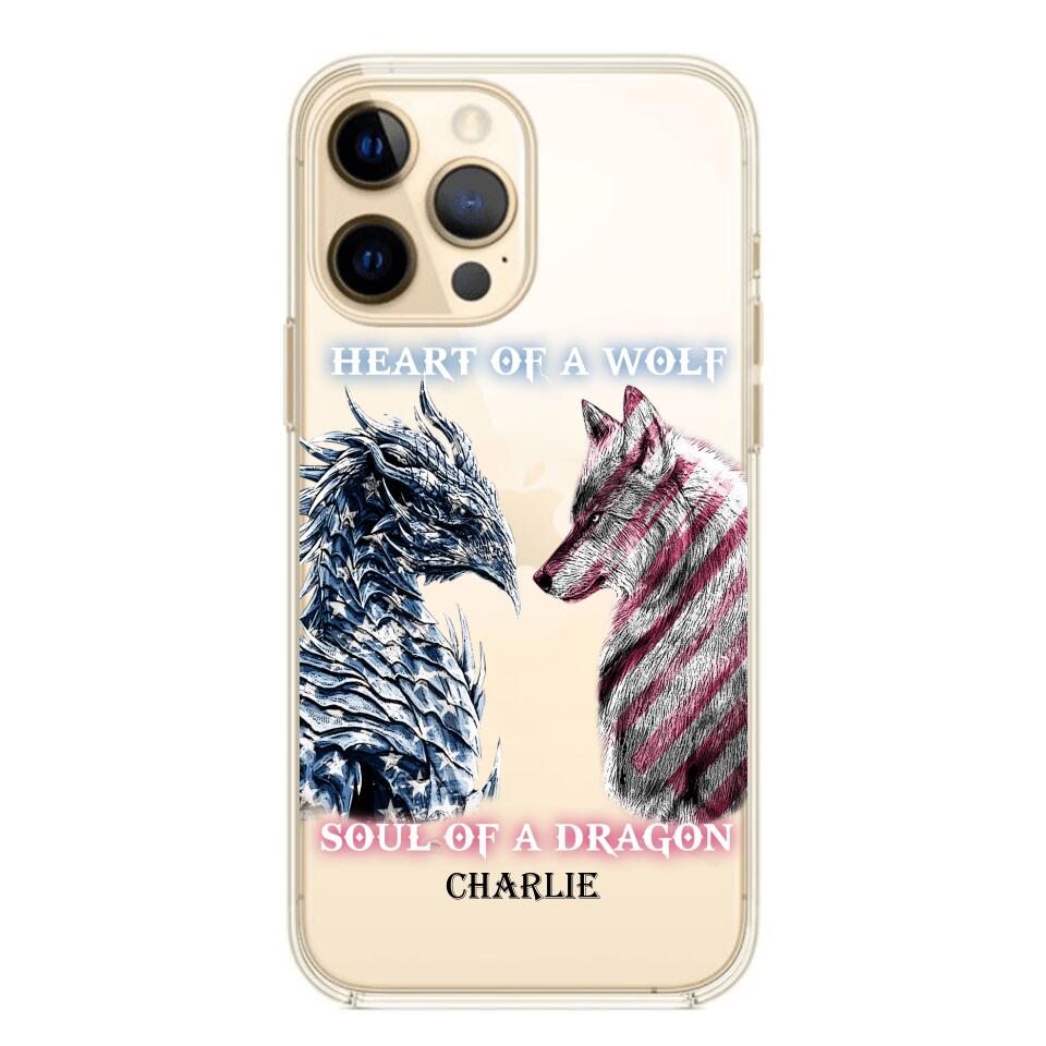 Personalized Heart Of A Wolf Soul Of A Dragon Silicon Phonecase NQHC2006