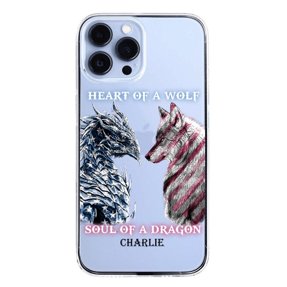 Personalized Heart Of A Wolf Soul Of A Dragon Silicon Phonecase NQHC2006