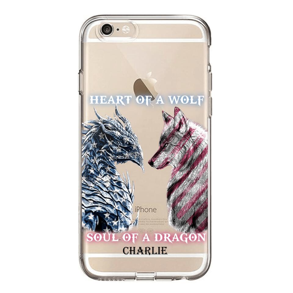Personalized Heart Of A Wolf Soul Of A Dragon Silicon Phonecase NQHC2006