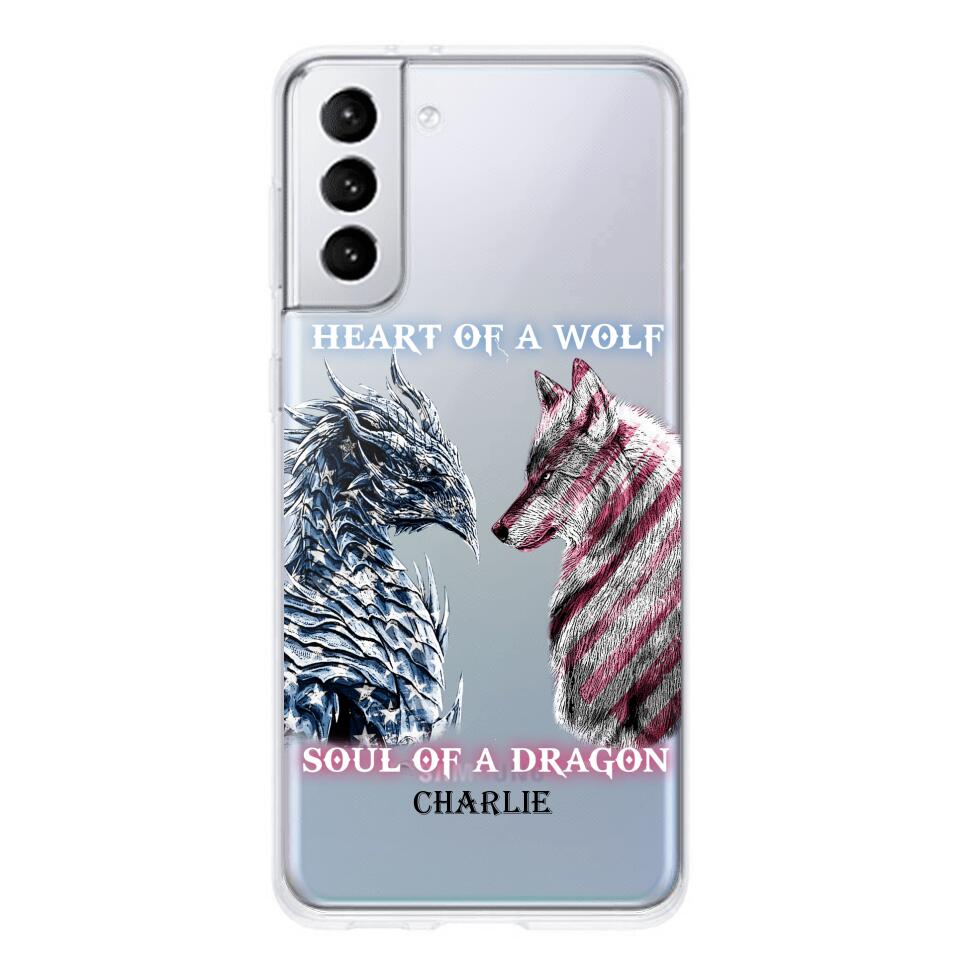 Personalized Heart Of A Wolf Soul Of A Dragon Silicon Phonecase NQHC2006