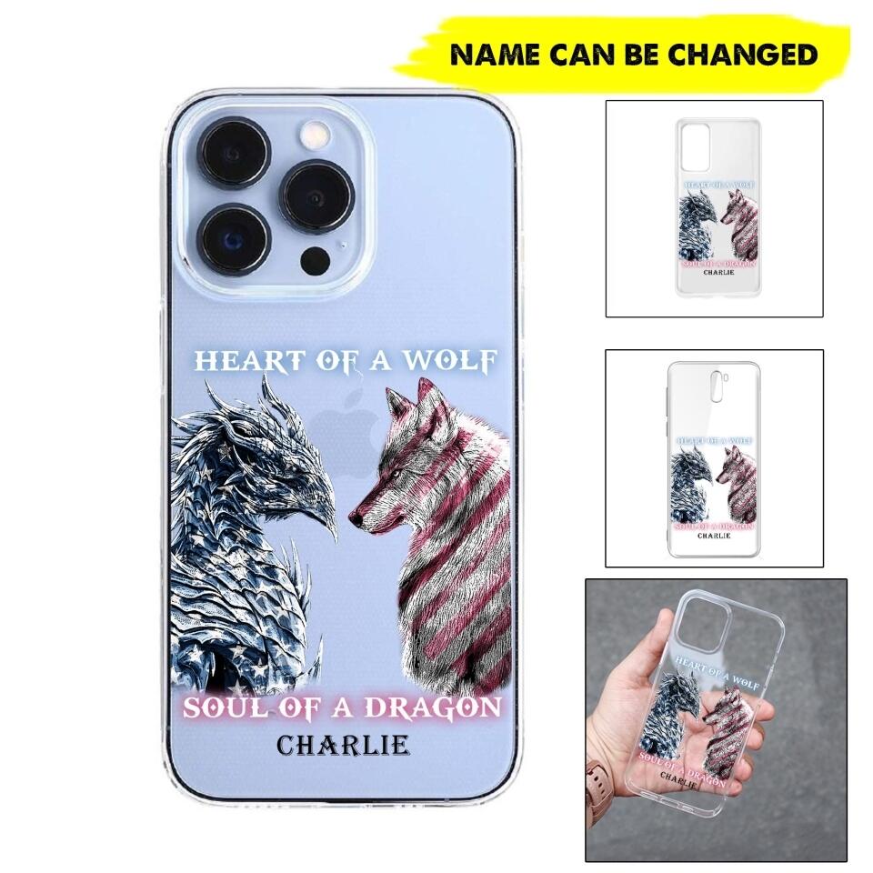 Personalized Heart Of A Wolf Soul Of A Dragon Silicon Phonecase NQHC2006