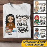Personalized Happiness Is A Cup Of Coffee And A Good Book Tshirt Printed NQDT2106