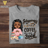 Personalized Happiness Is A Cup Of Coffee And A Good Book Tshirt Printed NQDT2106