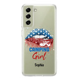 Personalized Camping Girl Us Flag Silicon Phonecase NQHC2206
