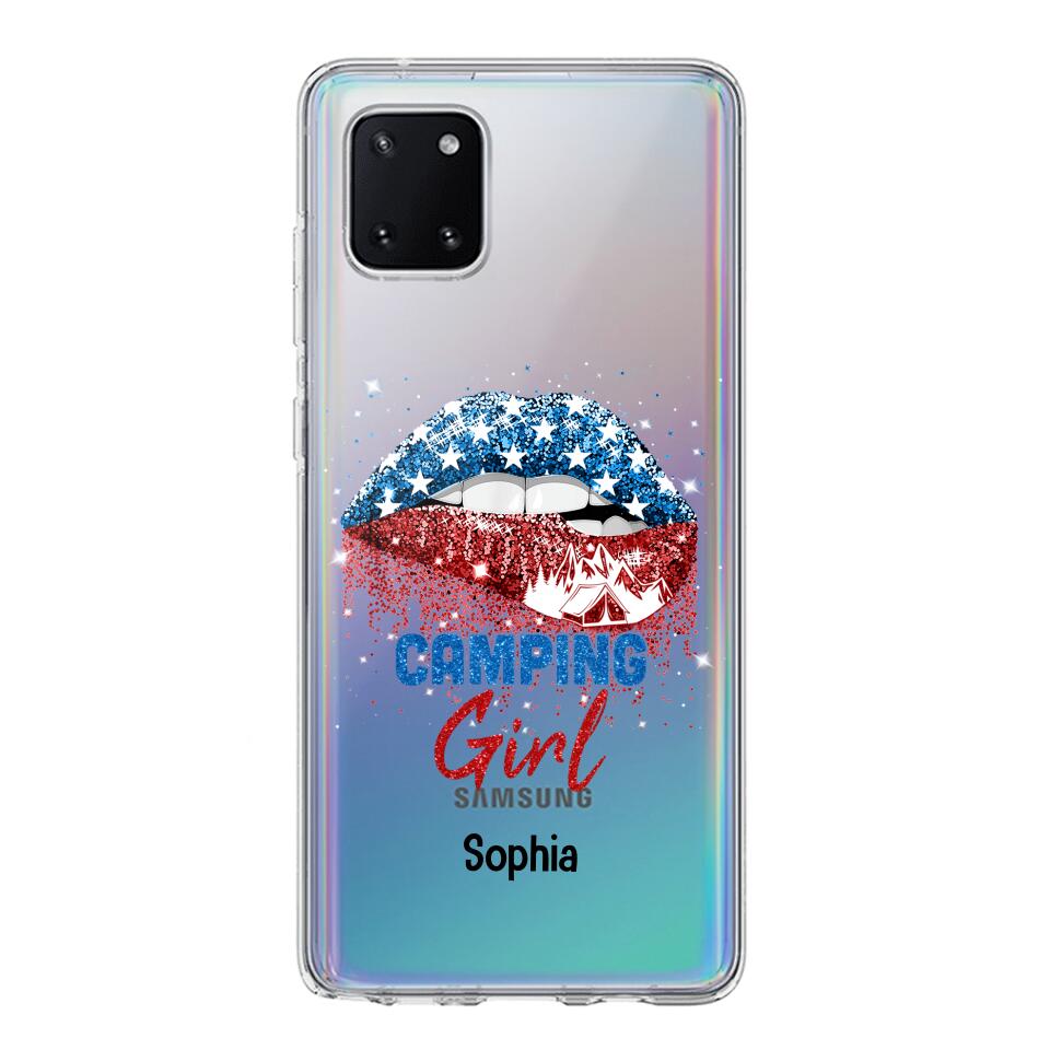 Personalized Camping Girl Us Flag Silicon Phonecase NQHC2206