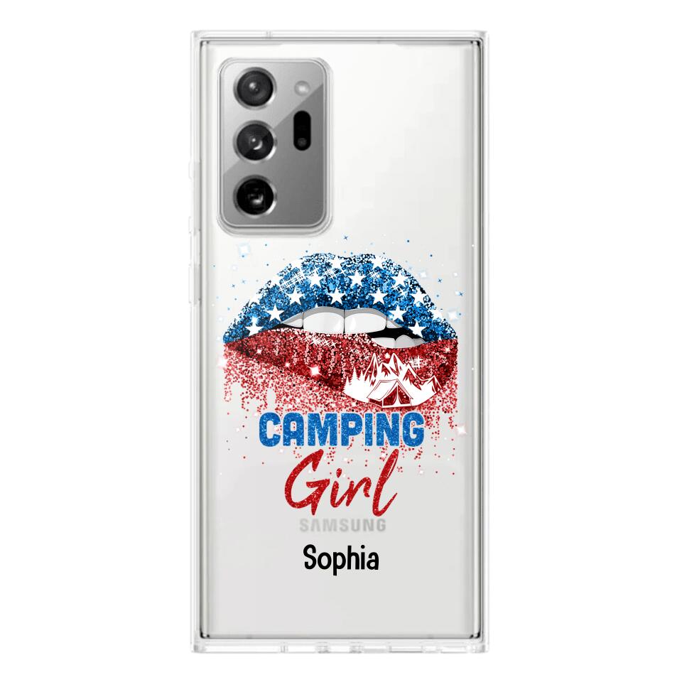 Personalized Camping Girl Us Flag Silicon Phonecase NQHC2206