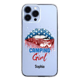 Personalized Camping Girl Us Flag Silicon Phonecase NQHC2206