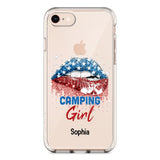 Personalized Camping Girl Us Flag Silicon Phonecase NQHC2206