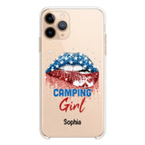 Personalized Camping Girl Us Flag Silicon Phonecase NQHC2206