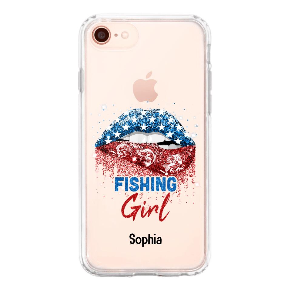 Personalized Fishing Girl Us Flag Silicon Phonecase NQHC2206